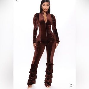 Elegant Brown Velvet Jumpsuit